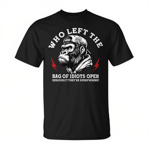 Camiseta promocional negra para hombre Who Left The Bag Of Idiots Open - Product Image 2