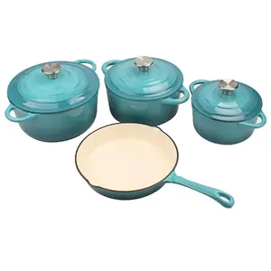 Set peralatan masak besi cor Enamel bulat panci masak dan panci cor besi cor set peralatan masak casserole anti lengket