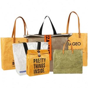 Sac fourre-tout Dupont en papier kraft lavable avec doublure en coton et lin, sacs écologiques naturels à bandoulière, sac promotionnel en plastique - Product Image 5