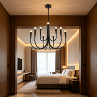 Lustre moderne noir à branches courbées, 9 lumières, ampoules apparentes, lampe suspendue pour salle à manger, salon, villa, hôtel, décoration