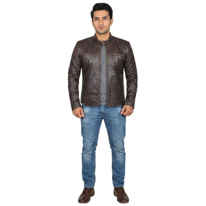2026 Vintage High Street Style Genuine Sheepskin Cow Skin <b>Leather</b> <b>Jacket</b> High Quality Canvas Stand Collar <b>Winter</b> <b>jacket</b> for men - Product Image 1