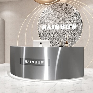 Custom Modern Stainless Steel <strong>Reception</strong> <strong>Desk</strong> <strong>Round</strong> <strong>Reception</strong> Counter Office Beauty Salon With LED Light Cashier Clothing Counter - Product Image 2