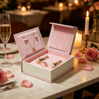 Coffret Cadeau de Bijoux Romantique Rose avec Chaîne Dorée, Pendentif Cœur, Clous d'Oreilles Perle, Bague Perle, Emballage de Boucles d'Oreilles, Ensemble Cadeau en Gros