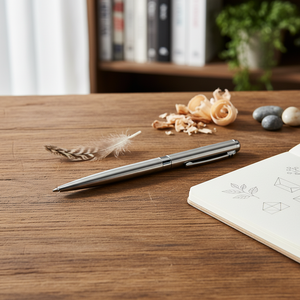 Penna a Sfera Personalizzabile Sottile con Larghezza di Scrittura 0.5mm-0.7mm in Acciaio Inox e Bambù, Stile Carino con Inclusioni di Piume e Legno - Product Image 2