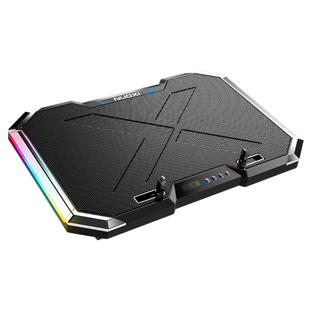 NUOXI Adjustable Foldable Portable Laptop Cooler Pad RGB Lighting 6 Fans Plastic Metal Mesh 2 USB Ports Speed Controller 17''