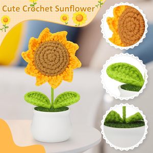 Planta de Girasol Tejida a Mano en Maceta, Decoración Artesanal de Hilo, Decoración para Ventana - Product Image 4