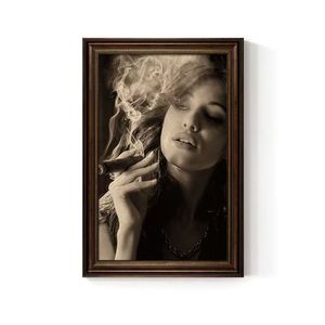Cigar Poster Wall Art <strong>Framed</strong> Sexy Girl Industrial Style Canvas Painting For Pub Lounge Decor - Product Image 2