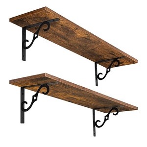 <span class=keywords><strong>2</strong></span>-Piece Set Grande Prateleira Flutuante Wide Display Rack Conveniente Pendurado Wall Mounted Bracket Cor Marrom Rural para Sala de estar - Product Image 1