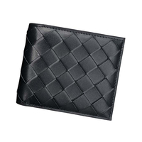 Dompet Lipat Dua Klasik Kulit Sapi Tenun Buatan Tangan Hitam untuk Pria Dompet Uang Kulit Sapi Asli Dompet Tenun Sedang