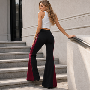 <span class=keywords><strong>Pantaloni</strong></span> a Zampa Personalizzati da <span class=keywords><strong>Donna</strong></span>, Vita Alta con Pannello Laterale a Contrasto, <span class=keywords><strong>Bordeaux</strong></span> e Nero, Vestibilità Slim, Stile Streetwear - Product Image 3
