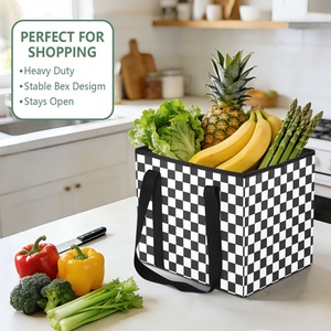 Bolsas de Compras Reutilizables para Cocina, Grandes y Prácticas, con Diseño a Cuadros en Blanco y Negro, Plegables, para Viaje, Venta al Por Mayor - Product Image 5