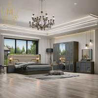 Ensemble de chambre à coucher personnalisable 5 pièces avec lit Queen Size, coiffeuse miroir, collection de meubles modernes en bois pour villa