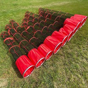 Filet de pêche pliable en polyéthylène, filets de capture rouges et noirs, sac de protection pour poissons avec poignée pour la pêche en plein air - Product Image 1