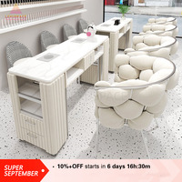 Bureau de technicien des ongles moderne en acier inoxydable avec plateau en marbre et collecteur de poussière pour équipement de salon