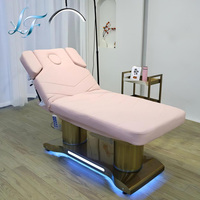 Lit de beauté de luxe rose rectangulaire pour salon de beauté et spa, moderne, réglable en hauteur, avec base incurvée pour sourcils, cosmétiques et cils