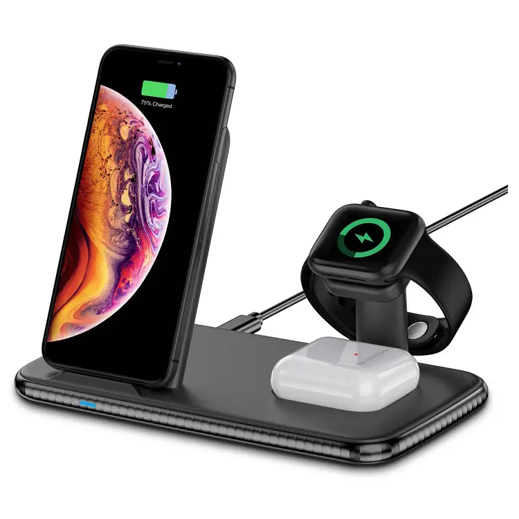 2020 Trending Product Qi Fast 15w Charging Dock Portable 4 in 1 Wireless Charger Stand for iPhone Apple watch Airdots Airpods