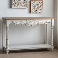 Table console de style américain/européen en bambou sculpté pour salon, hall d'entrée, vintage, blanc vieilli, pour couloir d'hôtel
