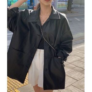 Women's Black Pu Leather Jacket 2025 New Style Hong Kong Design American Retro Fit For Petite Figures - Product Image 3