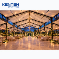 Tenda Semi Permanen 12x24 m 40x80 Tenda Acara Atrium Pernikahan Dinding Kaca Hitam Struktur Sementara untuk Acara Luar Ruangan