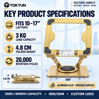 Support pour ordinateur portable en fer doré, base rotative à 360°, hauteur et angle réglables, pliable, ergonomique, OEM ODM