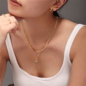 Collar de Acero Inoxidable con Baño de Oro de 18K, Colgante de Corazón de Melocotón con Incrustaciones de Piedra de Pino Azul Natural, Joyería de Belleza - Product Image 2