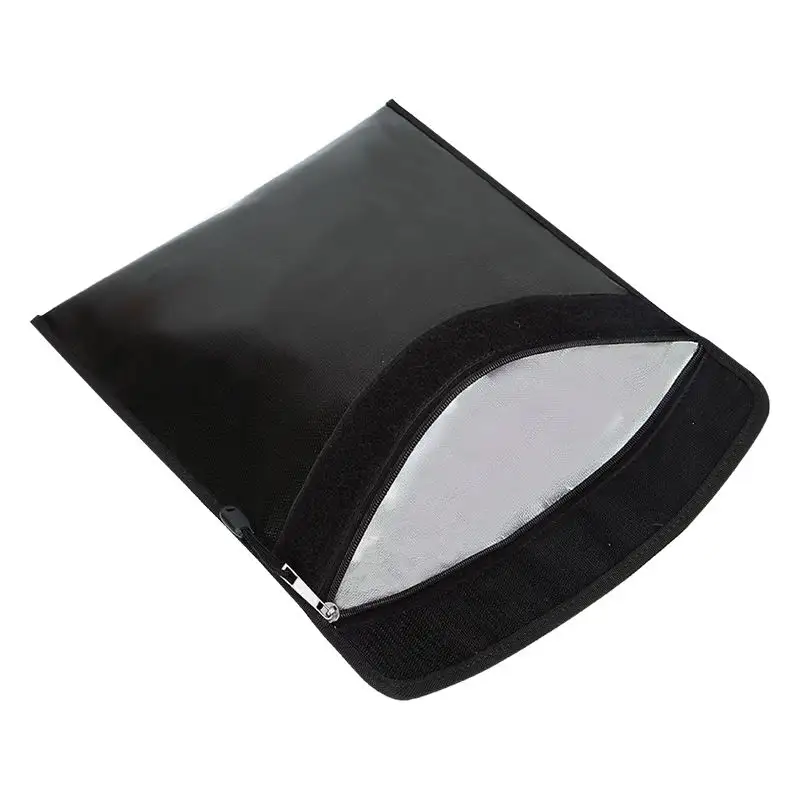 Bolsa de almacenamiento con cremallera portátil negra de gran capacidad, ignífuga e impermeable para productos de archivo certificados para oficina, hogar, escuela