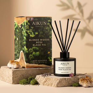Aikun Low MOQ Forest 200ML Black Round Glass Sticker Label Custom Scent Long Lasting <b>Reed</b> <b>Diffuser</b> Gift Set For Startup Brands - Product Image 1