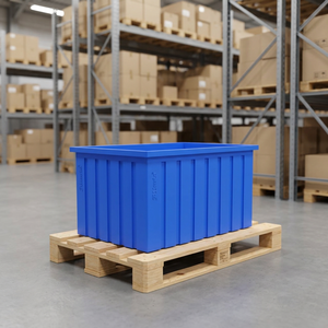 Blue Plastic <b>Storage</b> <b>Crate</b> Rectangular Stackable Solid Box Logistic Bin Farm Supply Container - Product Image 3