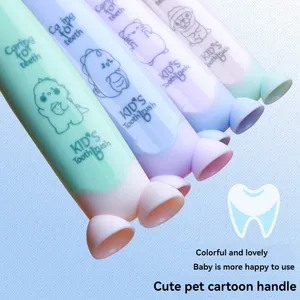 Spazzolino da denti 360 gradi 3D morbido a tre lati per bambini Baby Macaron color blister con fondo spazzolino da denti per bambini