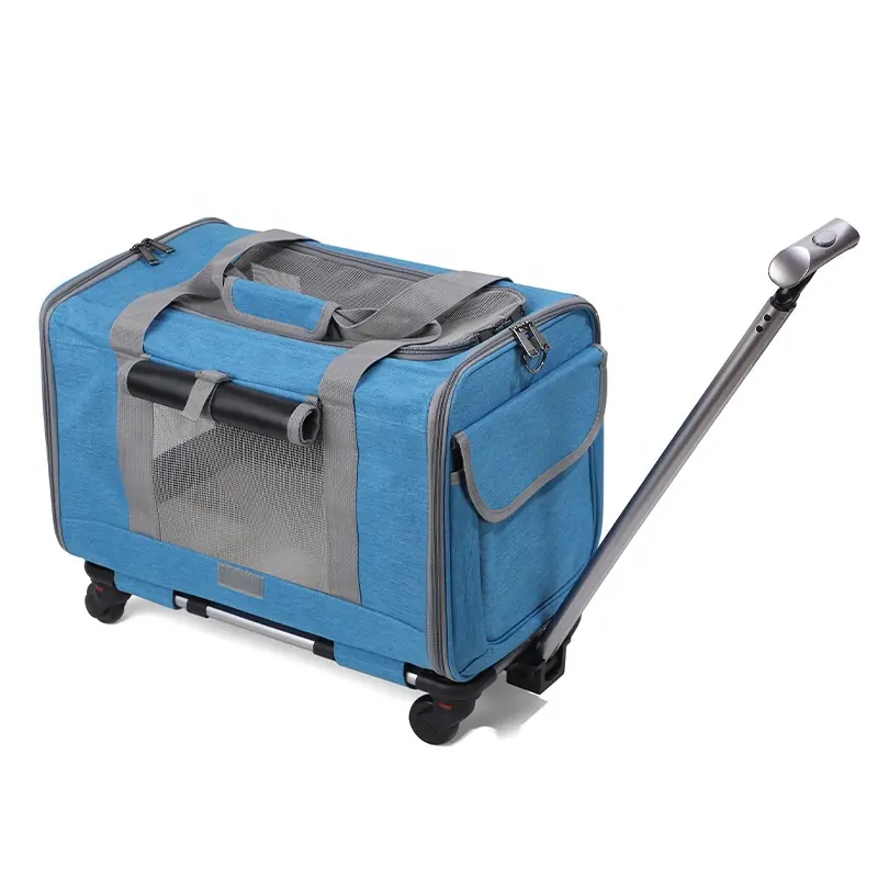 Bolsa portátil saliente para perros y gatos, bolsa de transporte para mascotas con ruedas, bolsa de viaje transpirable para perros