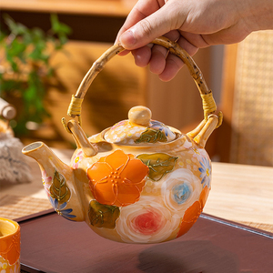 Japanese Style Ceramic <b>Teapot</b> with Cups Hand-painted Underglaze Flower Tea <b>Set</b> - Product Image 6