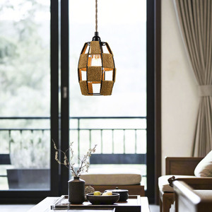 Lámpara colgante de ratán de estilo chino E27 LED redonda de altura ajustable para sala de té, comedor, sala de estar, estudio, entrada, bar. - Product Image 3