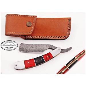 Maquinilla de afeitar plegable recta de acero de Damasco personalizada hecha a mano, afeitadora lista, un solo filo clásica de peluquero de hoja de afeitar, producto - Product Image 1