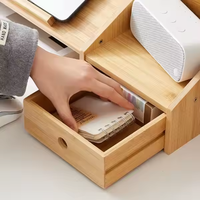 Support de refroidissement multifonctionnel en bambou massif pour ordinateur portable Support de rangement pour ordinateur avec tiroir pour une utilisation pratique au bureau