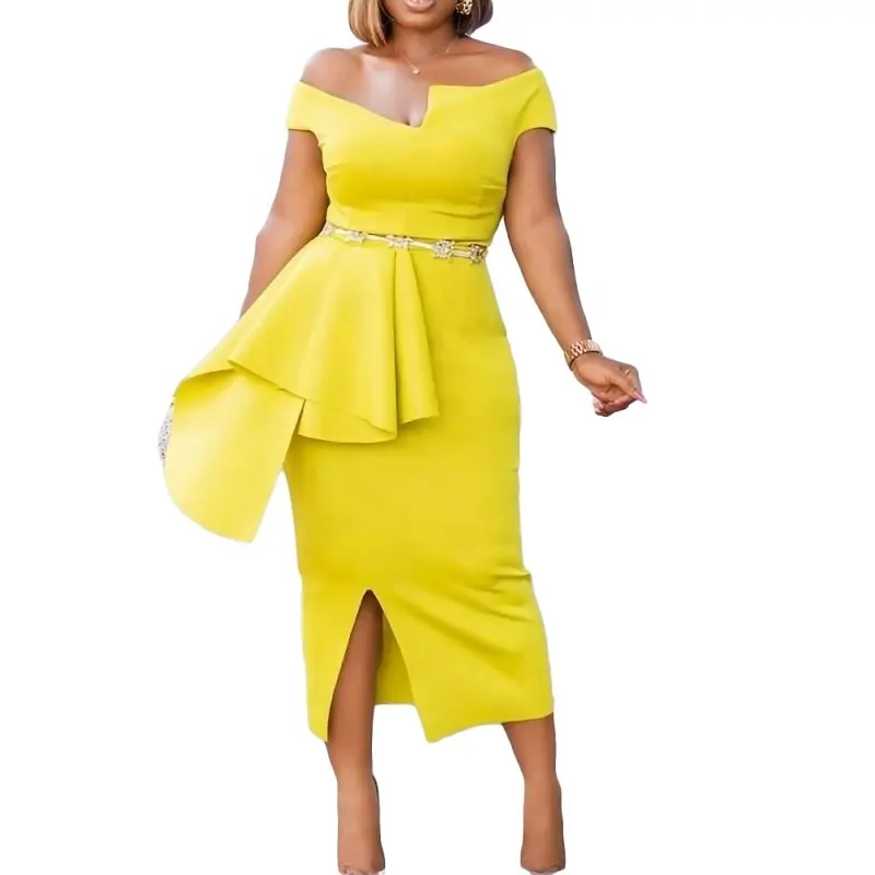 Bodycon Party Dress Women Off Shoulder Ruffles Sheath Slim Sexy African Christmas Celebrate Event Occasion Night Out