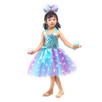 Robes de sirène pour filles Ouheng robes Tutu de lumière LED rougeoyante blanche pour filles enfants tenues LED pour enfants vêtements de bébé bleus