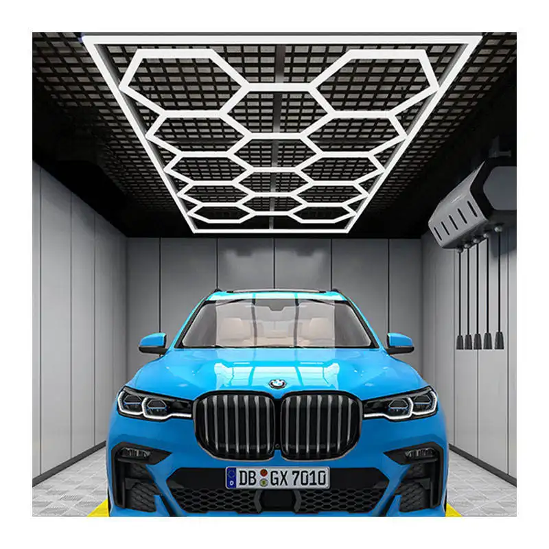 High Lumen Deformable Hexagon Garage Led Lights Ceiling Led Liner High Bay Lamp For Car Workshop Auto Detailing Showroom
