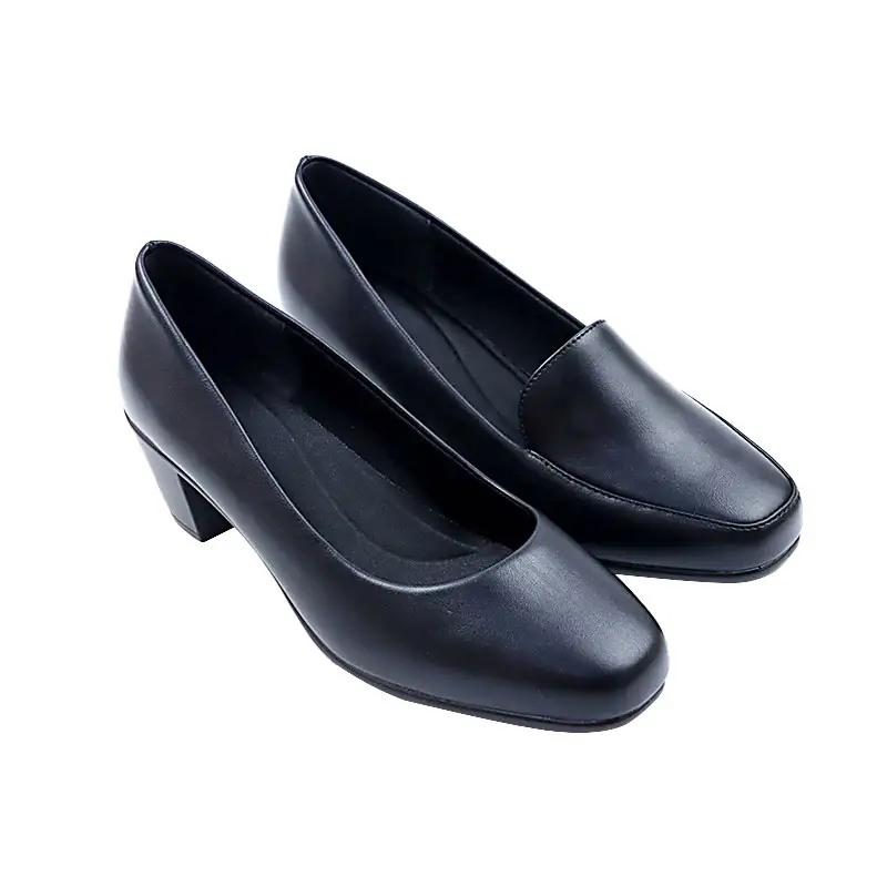 Custom Round Toe Women's Classic Pump Bank Hotel Lady Soft Black Office Shoes Comfortable Block Heel College Girls School Shoes