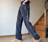 Haute qualité personnalisé Vintage Streetstyle Patch broderie Jeans Patchwork Design Hip Hop décontracté grande taille hommes pantalon évasé