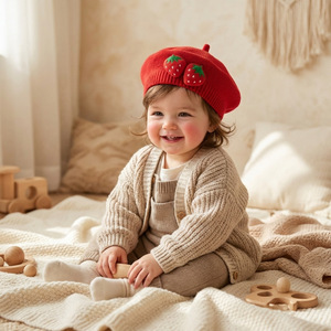 Nouveau béret pour bébé, chapeau doux et respirant pour la protection de la fontanelle du nouveau-né, chapeau de peintre pour enfants de style européen et américain - Product Image 2
