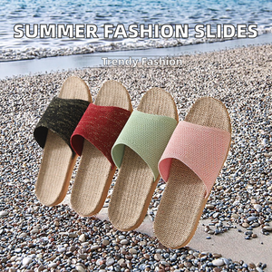 Sandales plates en lin à la mode d'été pour femmes, bout ouvert pour pantoufles avec fond souple antidérapant, nouveaux styles confortables - Product Image 2