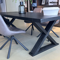 Table à manger NORYA de style farmhouse moderne avec finition en bois foncé et base en X pour salle à manger, chaise et table en bois