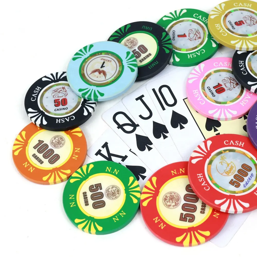 Jetons RFID personnalisés pour jeu à domicile Jetons de jeu UV Autocollants Matériaux mixtes Jetons de poker pour jeu de casino