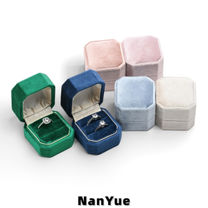 Caja <span class=keywords><strong>de</strong></span> Anillos Octogonal Vintage con Bisagras, Forro <span class=keywords><strong>de</strong></span> Terciopelo, Doble Ranura para Propuesta <span class=keywords><strong>de</strong></span> Matrimonio, Joyería, Exhibición en Tiendas y Fotografía - Product Image 5