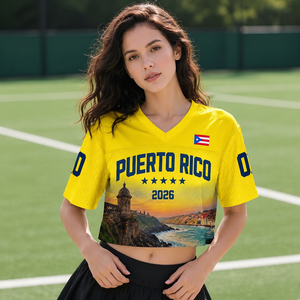 Camiseta Deportiva Personalizada de Puerto Rico, Recuerdo de la Isla, con Nombre y Número, Estilo Urbano, Oversize, de Malla, para Fútbol Americano - Product Image 1