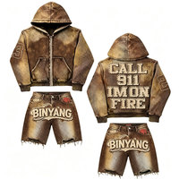 Costume à capuche personnalisé pour homme avec insigne en jean vintage imprimé de lettres en éponge de style vintage antique pour l'hiver