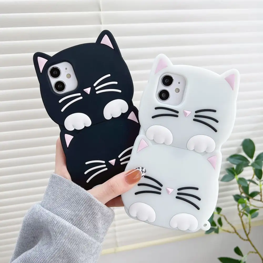 Shockproof Luxury Silicone Phone Case For Iphone 13 Pro Max Soft Cute Cat Cartoon Cover for Samsung A12 4G/5G A13 A10S A31 A51