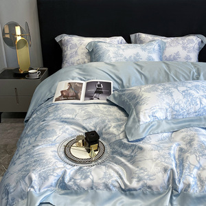 Juego de cuatro piezas nórdico minimalista de seda helada para verano, transpirable, ecológico, con funda de almohada de algodón lavado, para <span class=keywords><strong>cama</strong></span> europea. - Product Image 1