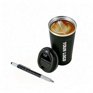 Logo Smart Temperature Display Stainless Steel Promo Business Gift Travel Office Coffee Vacuum Cup With Lid - Product Image 1
