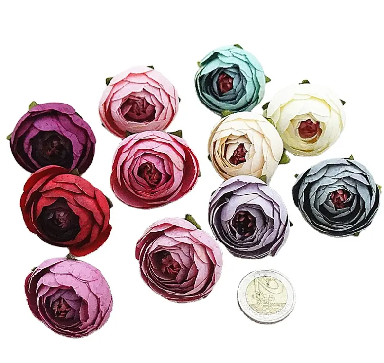 3.5 सेमी सस्ते रेशम लाल मटर गुलाब छोटे कलियों के फूलों के सिर थोक में टोपी/जूते/पोशाक सजावट के लिए